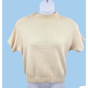 VINTAGE Chaus Ivory shortsleeve Angora Lambswool sweater detail hem & collar Lg